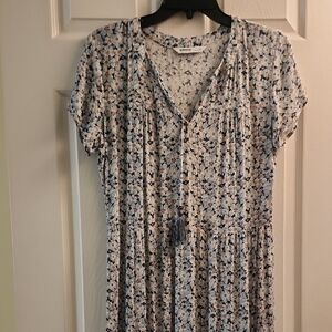 Sonoma Blue and White Floral Midi Dress